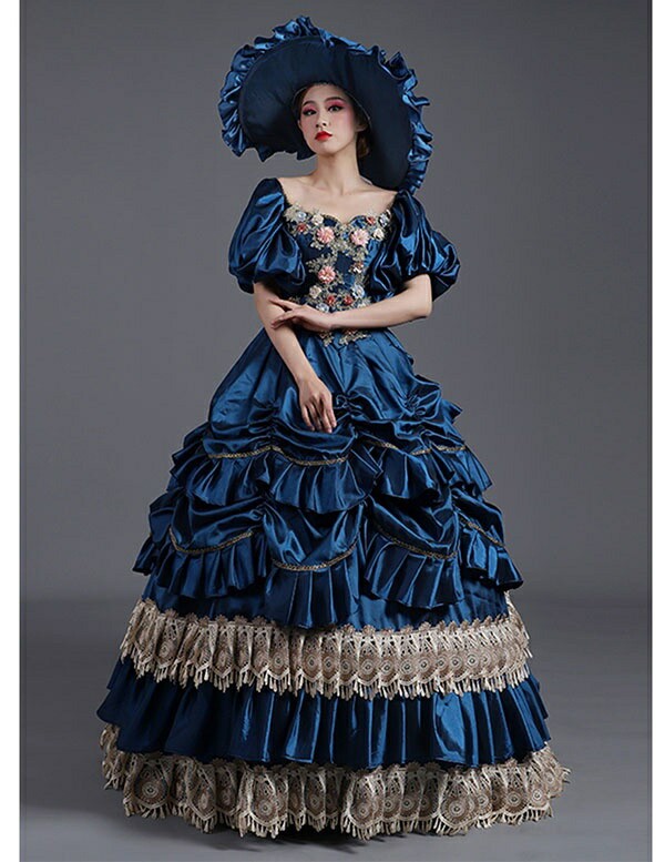ロングドレス フリル ステージ 貴族ドレス 声楽 中世ヨーロッパ 帽子付き 貴族風 貴族風 プリンセスライン お姫様ドレス コスプレ Aライン 舞台衣装 ワンピース ロングドレス 貴族ドレス お姫様ドレス 中世ヨーロッパ ステージ パフスリーブ 貴婦人 帽子付き 演奏会 舞台