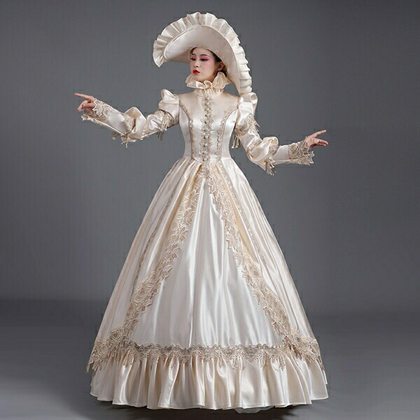 ステージ 撮影 ロングドレス 中世ヨーロッパ 舞台衣装 帽子付き お姫様ドレス ロングドレス 貴族風 Aライン ラフカラー 貴婦人 貴族ドレス イベント衣装 帽子付き 貴族風 ステージ 貴族風 貴族ドレス 演奏会 プリンセスライン コスプレ 声楽 舞台衣装 お姫様ドレス