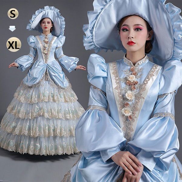 ー品販売 ロングドレス 貴族ドレス お姫様ドレス フリル 中世ヨーロッパ ワンピース ステージ ティアードスリーブ 貴婦人 帽子付き 舞台衣装 コスプレ プリンセスライン ワンピース ロングドレス 貴族ドレス お姫様ドレス 中世ヨーロッパ ステージ パフスリーブ 衣装