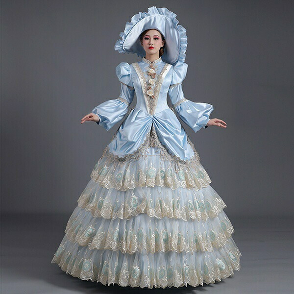 ー品販売 ロングドレス 貴族ドレス お姫様ドレス フリル 中世ヨーロッパ ワンピース ステージ ティアードスリーブ 貴婦人 帽子付き 舞台衣装 コスプレ プリンセスライン ワンピース ロングドレス 貴族ドレス お姫様ドレス 中世ヨーロッパ ステージ パフスリーブ 衣装