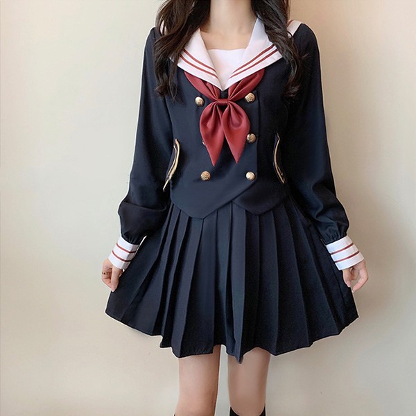 セーラー服 コスプレ 制服 衣装 仮装 学生服 ハロウィン JK制服 女子制服 高校生 通学 学園祭 大人 コスチューム衣装 セクシー 長袖トップス＋ミニスカート＋蝶結び ３点セット　S M L XLグローリーパーク