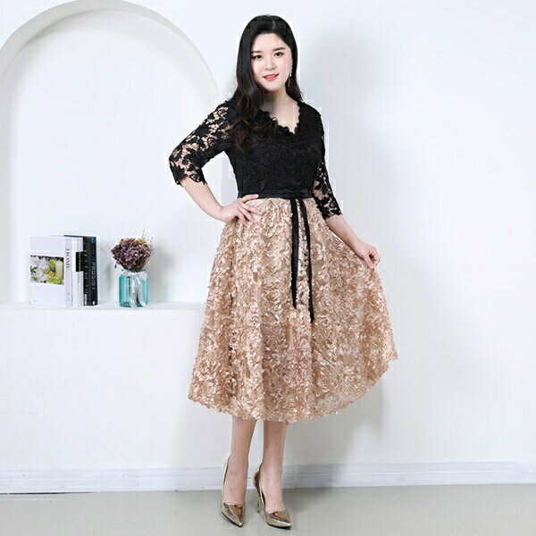 袖あり ミモレ丈ドレス フェミニン 大きいサイズ ぽっちゃり ドレス 締め上げタイプ Vネック ドレス Vネック 大人 ピアノ 発表会 レディーズ パーティードレス 演奏会 ピアノ発表会 演奏会用ドレス 袖あり ミモレ丈 ドレス 大きいサイズ ぽっちゃり 編み上げタイプ V