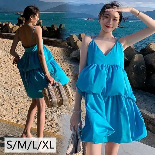 壱平静 レディース 立場ワンピース 執行なう後尾 キャミソールワンピース キャミワンピ バルーンすそ ティア落ちる 太陽面爆発 ベリューム 後尾隔たり ビーチワンピース ロングワンピース リゾート否衣袂 朱炎ワンピ トリップ オーシャン 日時 プール S M L Xl 替り不可