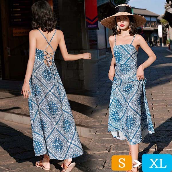 【レビュー投稿で+5%還元】ハワイ リゾートワンピース マキシ丈 ノースリーブ 背中開き 民族風 編み上げ 体型カバー 総柄 夏ワンピ ロングワンピース 沖縄 海外旅行 水色 レディース マキシワンピース おしゃれ 大人可愛い 細見え 楽天市場】ハワイ リゾートワンピース マキシ丈 ノースリーブ 背中開き