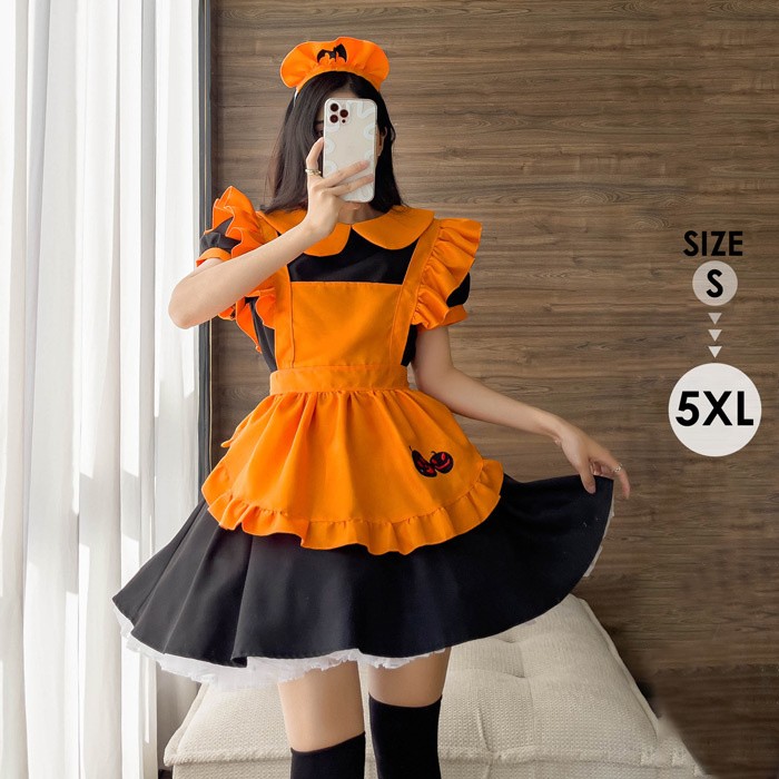 コスプレ メイド服 コスチューム 半袖 レディース カボチャ メイド服 コスプレ ハロウィン 魔女 巫女 衣装 仮装 コスチューム 大人 舞台劇 オレンジ 新年会 学園祭 衣装 仮装 可愛い パーティー グッズ イベント セクシーグローリーパーク