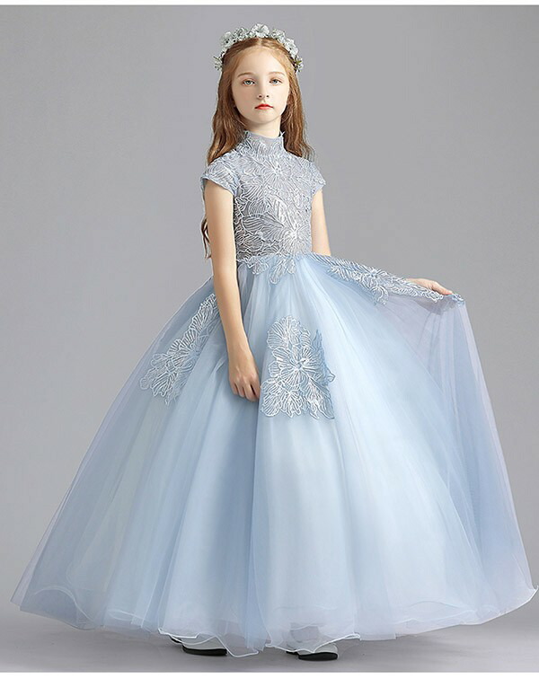 キッズドレスピアノ発表会結婚式ワンピース女の子子供半袖プリンセスライン110120130140150ロングイベント演奏会中学生上品エレガント七五三フォーマルドレスパーティードレス