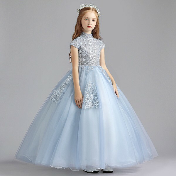 キッズドレスピアノ発表会結婚式ワンピース女の子子供半袖プリンセスライン110120130140150ロングイベント演奏会中学生上品エレガント七五三フォーマルドレスパーティードレス