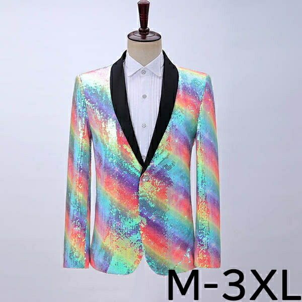 新作人気 ジャケット メンズ ステージ衣装 演出服 スパンコール 虹色 レインボー カラフル キラキラ 個性的 カラオケ大会 ダンス 衣装 王子様 貴公子 大人 演奏会 男性 アイドル 演劇 オペラ 声楽 コスプレ イベント 忘年会 新年会 学園祭 ハロウィン M L Xl
