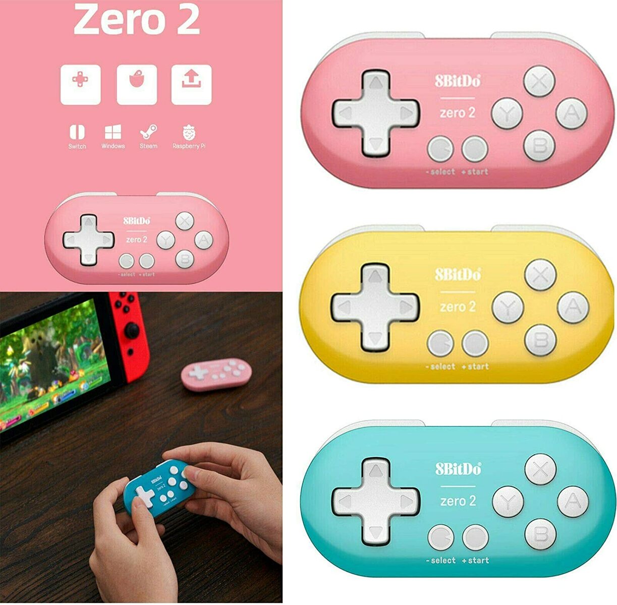 奉呈 8bitdo ZERO ゲームパッド コントローラー ブルー イエロー ピンク android macOS windows Nintendo  Switch ワイヤレス Bluetooth 4.0 スマホ タブレット用ゲームコントローラー ハンドルボックス iPad Android  condominiotiradentes.com