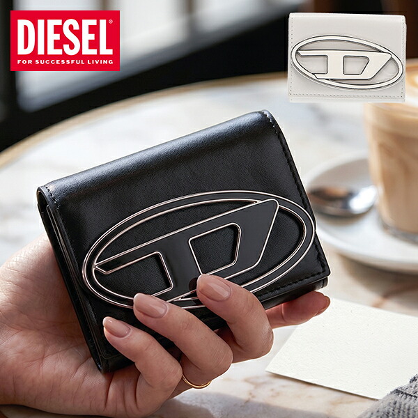 ＼店内、マラソンSALE開催中／ ディーゼル DIESEL 三つ折り財布 1DR TRI FOLD COIN XS II レディース ウォレット ミニ財布 小銭入れ付き オーバルDロゴ コンパクト設計 スナップ留め ミニマルデザイン X09887 PR818 T1003｜CampHolic