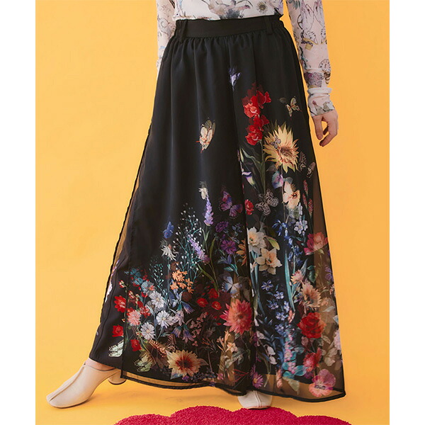 ＼店内、マラソンSALE開催中／ スカラー ScoLar 花柄シフォン&times;花柄生地 3D風パンツ 562224 ワイドパンツ ロングパンツ シフォンパンツ ウエストゴム レディース かわいい おしゃれ ゆったり 体型カバー 花柄 異素材切り替え｜GULLIVER Online Shopping