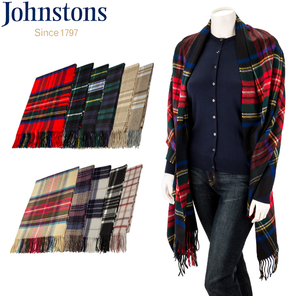 ジョンストンズ Johnstons カシミア チェック マフラー ストール 大判ストール WA000056 100% Cashmere Woven Scarf ひざ掛け ブランケット レディース メンズ 父の日 父の日ギフト