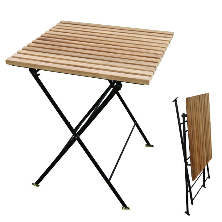 ガーデンテーブル/ファニチャー/木製家具/ 折り畳みアイアンチークテーブル 無塗装 屋外向け チーク材&アイアンファニチャー [ジャービス商事/34219] 【メーカー直送・代金引換不可】【本州送料無料】
