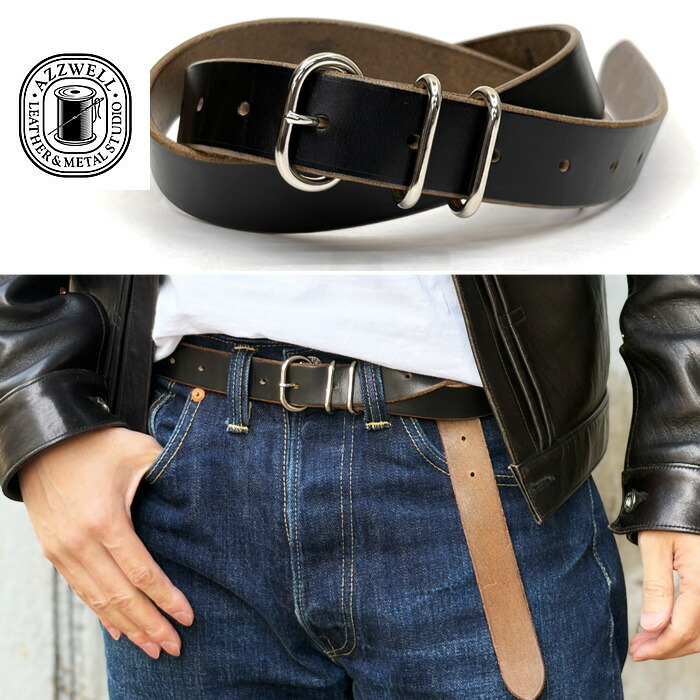 別注 NATO ロング胴締め ホーウィンクロムエクセル 黒いこと (茶芯) 28粍 NARROW BELT 14大広間 ナローベルト なめし革 牛皮 【BLACK】日本製 AZZWELL アズウェル