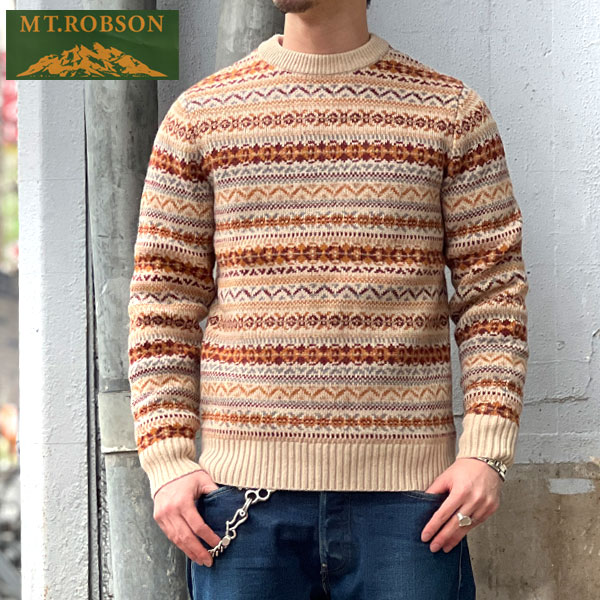 MT. ROBSON マウントロブソン FAIR ISLE WOOL SWEATER フェアアイル ウールセーター ニット 丸首 CREW NECK BEIGE ベージュ｜ＧＭＭＳＴＯＲＥ