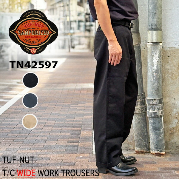 【広広とした印字機】 TN42597 SUGAR CANE シュガーケーン TUF-NUT 手ごわい木の実 TUF-NUT T/C WIDE WORK TROUSERS 細工物ズボン下 ワイドワークトラウザース 牢固たるなツイル出どころ 定番 オリエント会社組織 黒いこと 薄墨色他