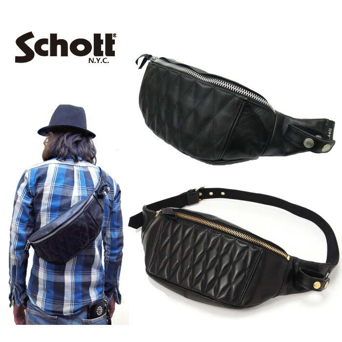 SCHOTT 打つこと 782-5976008 PADDED BODY BAG パッデッド 上半身うしろ側 なめし革 牛皮 【黒いこと(シルバージップ)、黒いこと(ゴールドジップ)】 schott  酉の方角御徒面子【schott 神戸置き目】 パデッド 上半身うしろ側 パディングボディーバッグ メンズ レディース