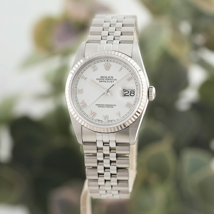 【60回払いまで金利0%】ロレックス デイトジャスト 36 16234 ホワイトローマ 保証書1988年 シリアルR番 ROLEX 中古メンズ 腕時計 送料無料｜GMT