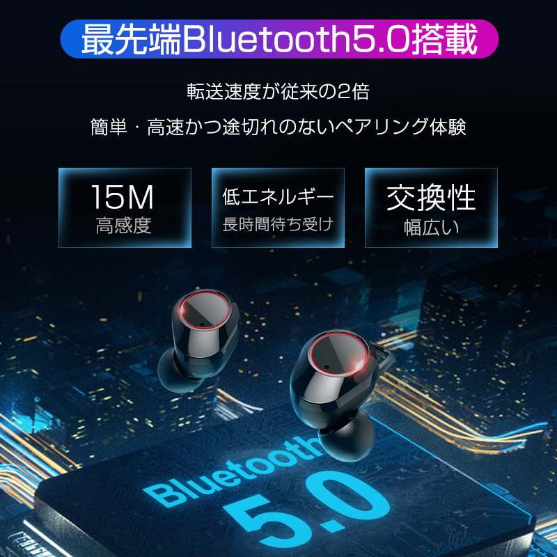 楽天市場 ワイヤレスイヤホン Bluetooth5 0 ブルートゥースイヤホン カナル型 5000mah大容量 モバイルバッテリー機能 自動ペアリング 通話 指紋タッチ操作 片耳両耳 小型 軽量 高音質 重低音 Led残量表示 Ipx7防水 スポーツiphone Android Siri対応 完全ワイヤレス