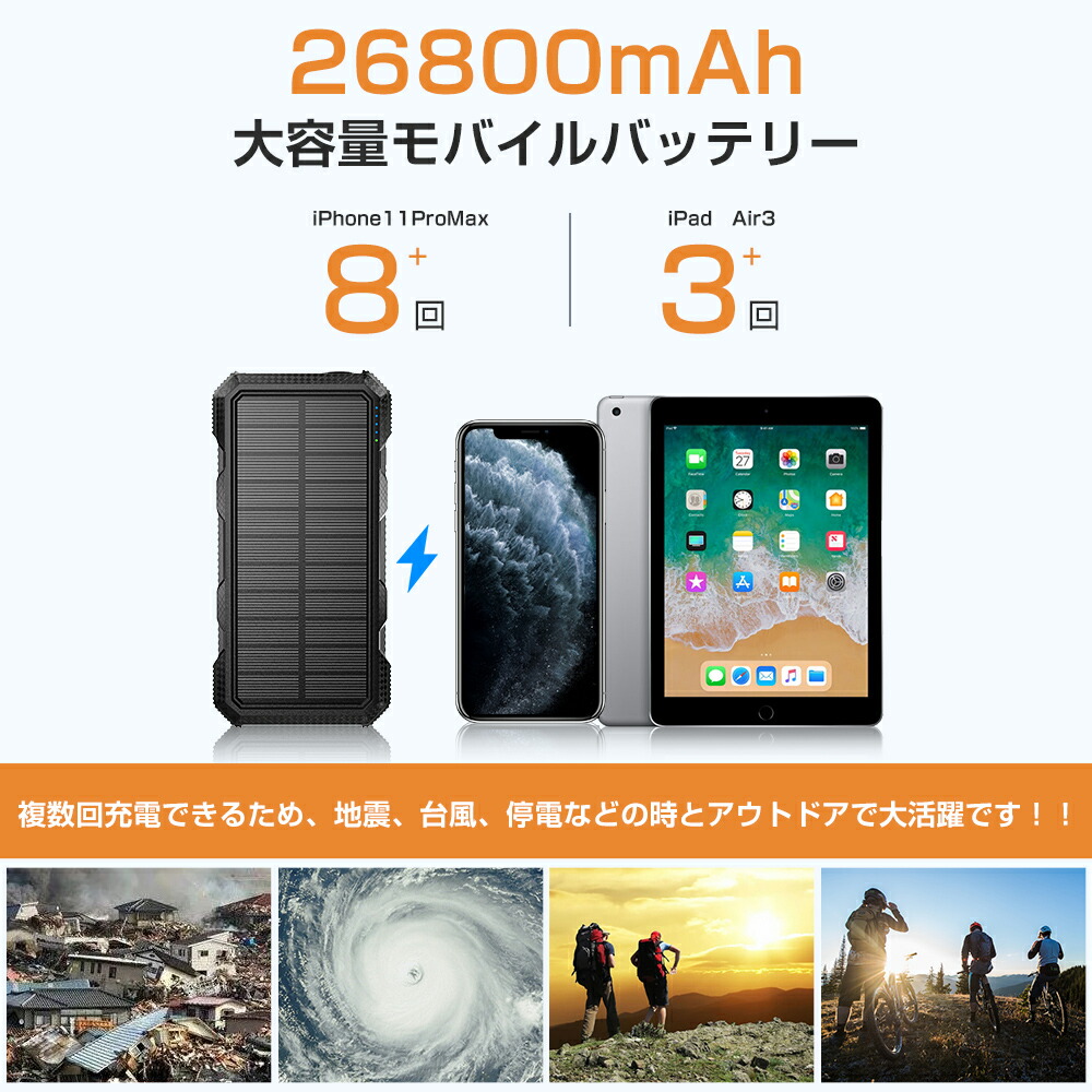 激安アウトレット!】 PD 18W 超大容量 モバイルバッテリー 26800mAh