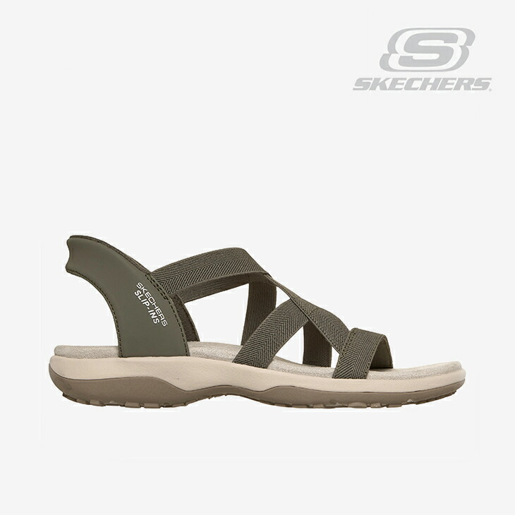 ・SKECHERS｜W Slip-Ins Reggae Slim Stretch Flex Sandal/ スケッチャーズ/スリップインズ レゲエ か細い 伸ばすこと フレックス サンダル/オリーブ #