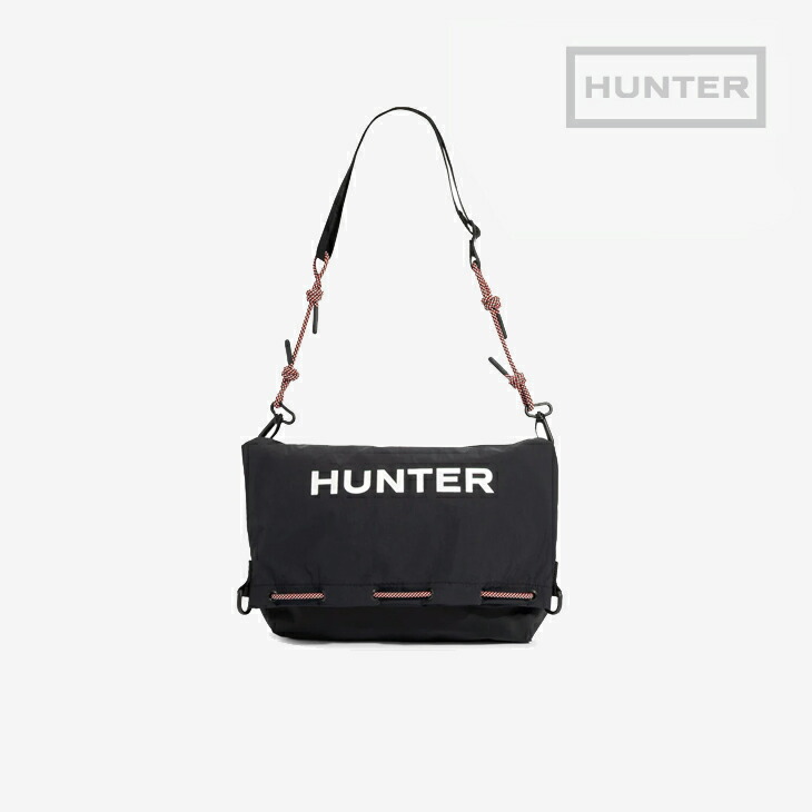 ・HUNTER|Travel Multi Function Sacoche/ ハンター/トラベル マルチファンクション サコッシュ/ブラックxレッドボックスロゴ #|GO ON