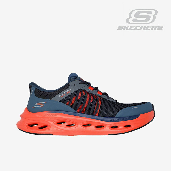 ：SKECHERS｜Slip-Ins Max Cushioning Glide-Step Aberdeen/ スケッチャーズ/マックス クッショニング グライド ステップ アバディーン/ネイビーｘオレンジ #