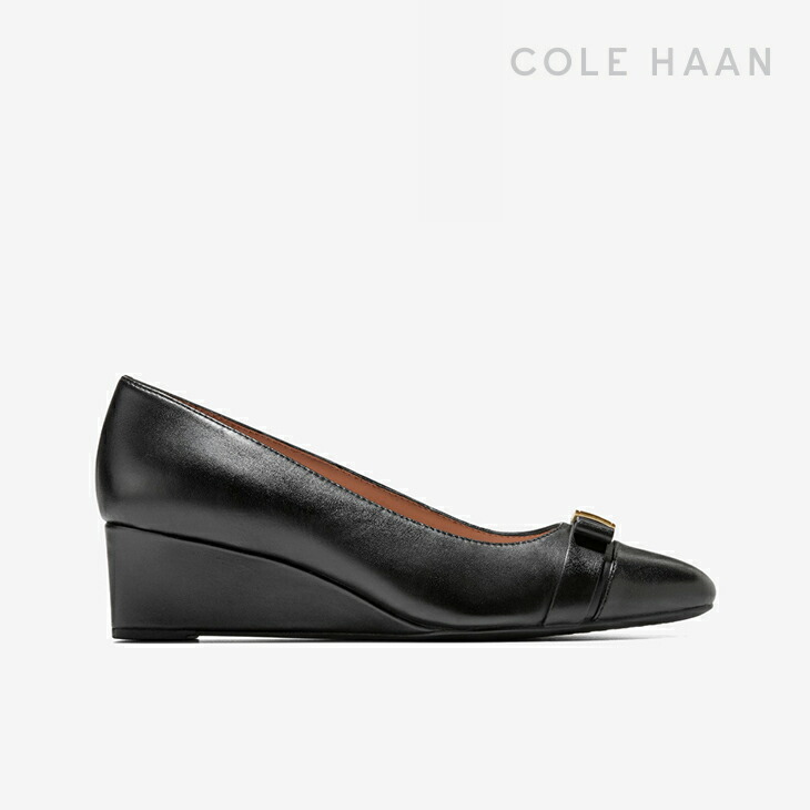 ・COLE HAAN｜W Go To Malta Bow Wedge Leather/ 電話を掛ける ハーン/ゴートゥー マルタ 洋弓 ウェッジ/黒いことなめし革 #