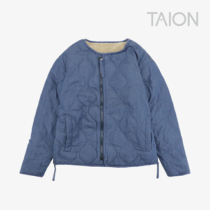 ：TAION｜Military Riversible Crew Neck Down Jacket Boa Liner/ タイオン/ミリタリー リバーシブル クルーネック ダウン ジャケット ボア インナー デニム/インディゴデニムｘベージュ #｜GO ON 7,588円