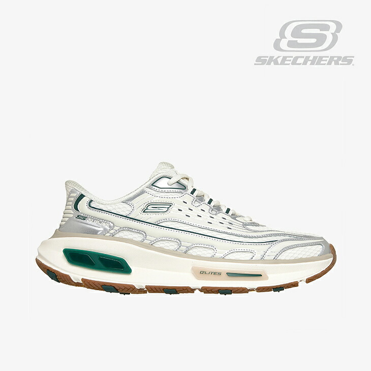 ・SKECHERS｜Slip-Ins Arch Fit D Lites 330 Modern Retro Jogger/ スケッチャーズ/スリップインズ アーチ フィット ディーライツ 330 モダン レトロ ジョガー/オフホワイトｘグリーン #｜GO ON