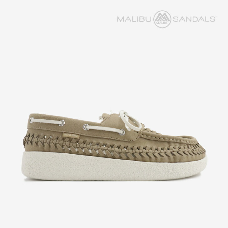 ・MALIBU SANDALS｜Skipper Boat Shoe Vegan Leather/ マリブ サンダルズ/旗がしら 短艇 シュー ヴィーガン なめし革/トープｘ象牙色 #