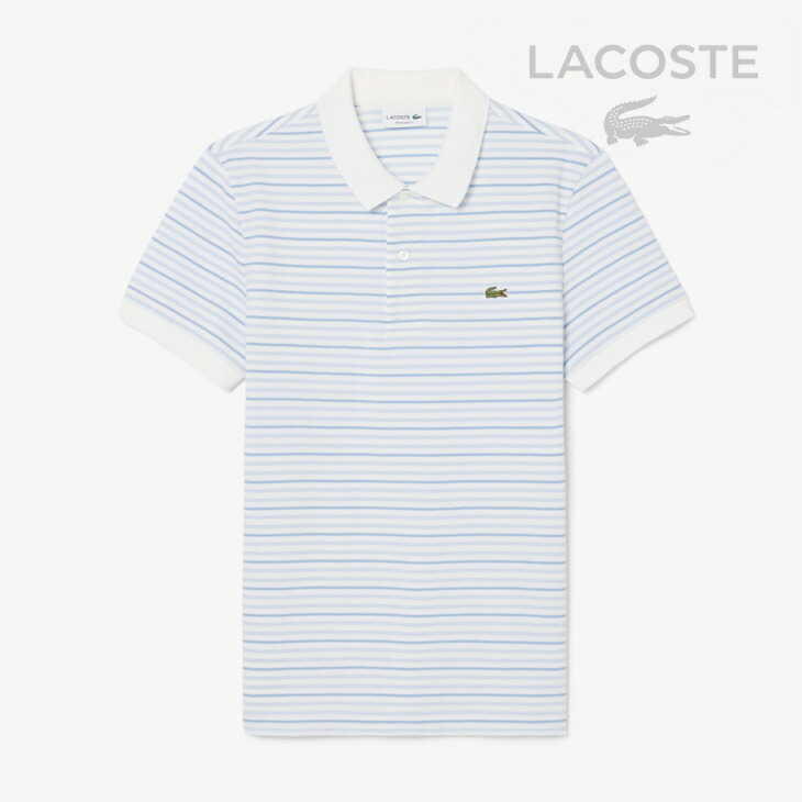 ・LACOSTE|Striped Petit Pique SS Polo Shirt Classic Fit / ラコステ/ストライプ プチ ピケ ショートスリーブ ポロ シャツ クラシックフィット/ホワイトxブルー #|GO ON