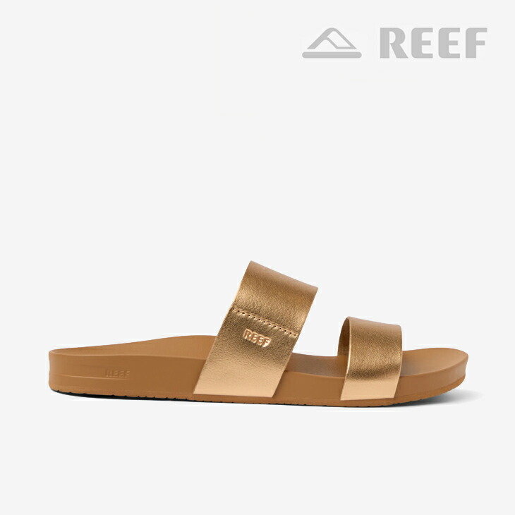・REEF｜W Cushion Vista 2-Strap Slide Vegan Leather Sandal/ 岩礁/座布団 ビスタ ツーストラップ 横すべり ビーガン なめし革 サンダル/サンセットブロンズ #