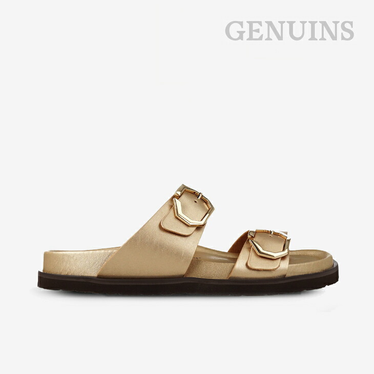 ・GENUINS|W Gika Metallic Double Buckle Slide/ ジェヌインズ/ギカ メタリック ダブル バックル スライド/ゴールド #|GO ON