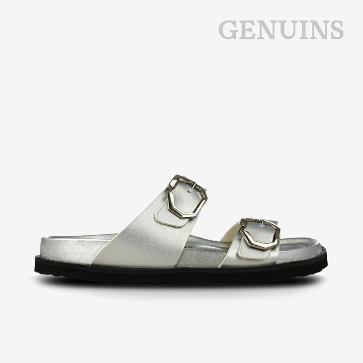 ・GENUINS|W Gika Metallic Double Buckle Slide/ ジェヌインズ/ギカ メタリック ダブル バックル スライド/シルバー #|GO ON