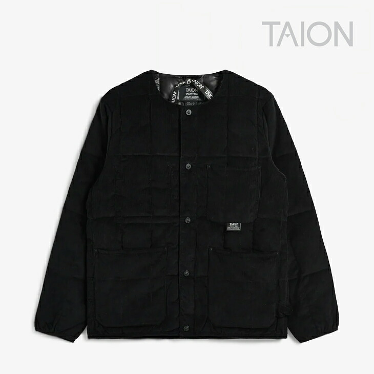 ・TAION｜Work Corduroy Crew Neck Down Jacket/ タイオン/細工物 コール天 労働者の一団 のど首 落ち込む 上衣/黒いこと #