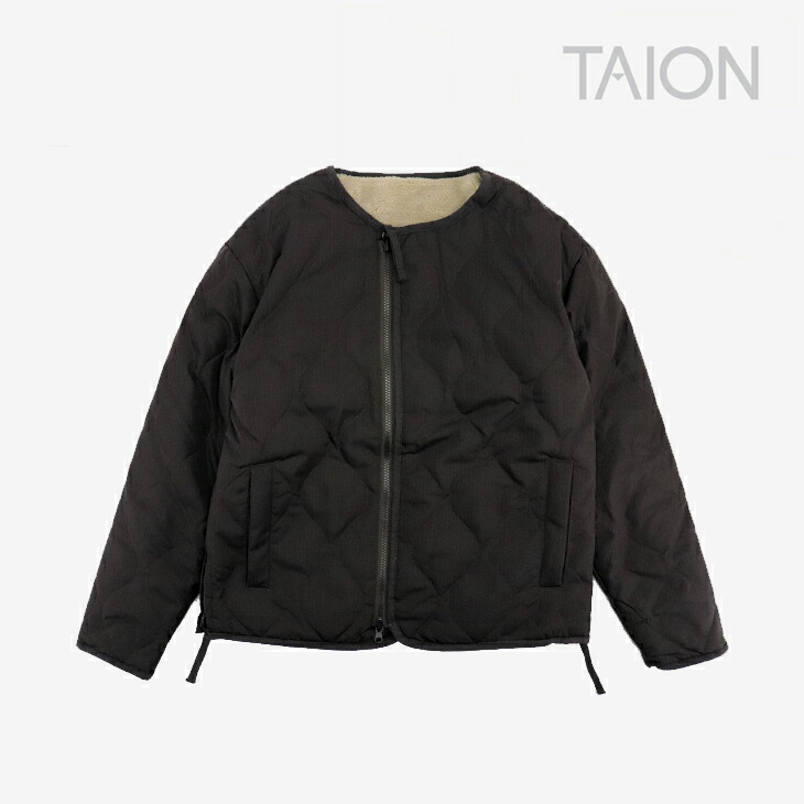 :TAION|Military Riversible Crew Neck Down Jacket Boa Liner/ タイオン/ミリタリー リバーシブル クルーネック ダウン ジャケット ボア インナー/ダークチョコxベージュ #|GO ON