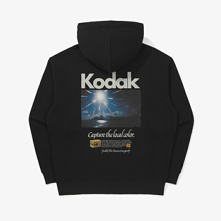 ・KODAK APPAREL|Scenery Graphic Half Zip Up Hoody Sweat/ コダック/シーナリー グラフィック ハーフ ジップアップ フーディ スエット/ブラック #|GO ON