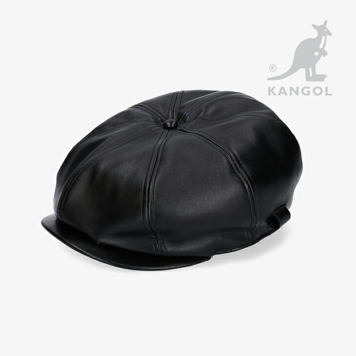 ：KANGOL｜Faux Leather Cap Hunting/ カンゴール/フェイク レザー キャップ ハンチング/ブラック #