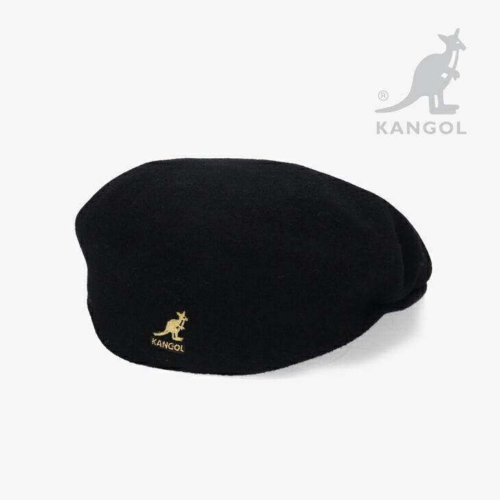 ：KANGOL｜Wool 504 Hunting/ カンゴール/ウール ハンチング バックトゥフロント ベレー/ブラックｘゴールド #