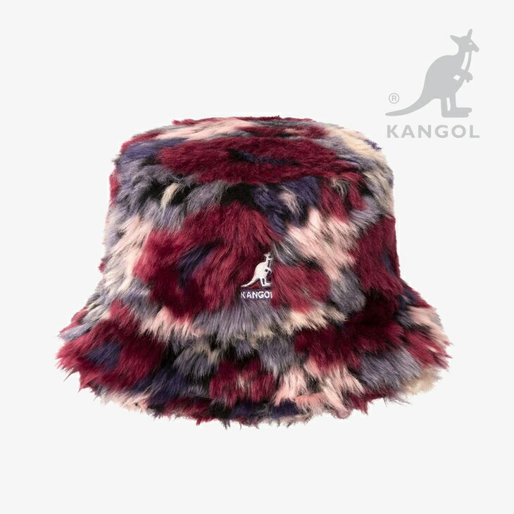 ：KANGOL｜Faux Fur Bucket Hat/ カンゴール/フェイク ファー バケット ハット/パープルマルチカモフラワー #
