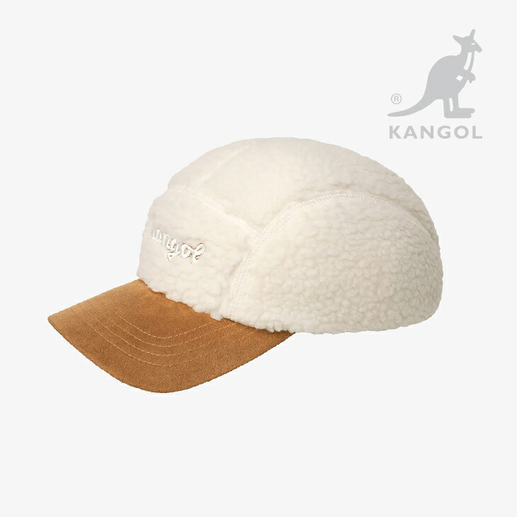 ：KANGOL｜Script Faux Sherpa 5-Panel Cap/ カンゴール/スクリプト フェイク シェルパ 5パネル キャップ/ナチュラル #