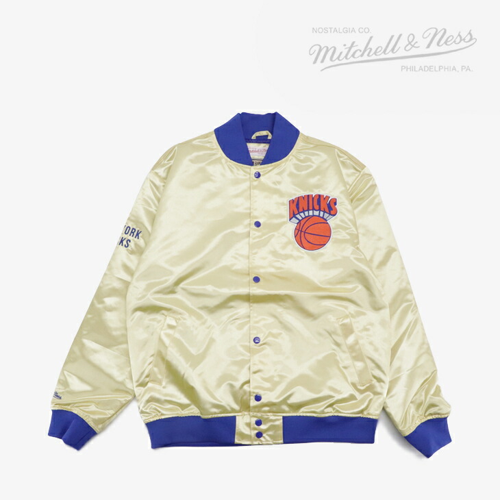 ▲ ｽｰﾊﾟｰSALE 二分の一以下］MITCHELL\u0026NESS｜NBA Fashion Lightweight Gold Satin Jacket Knicks/ ミッチェルアンドネス/流行り物 ライトウェイト 繻子 上衣 ニックス/ゴールド #