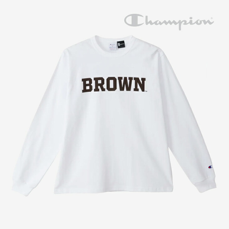 ：CHAMPION｜USA made T1011 LS TShirt Brown Logo/ チャンピオン/アメリカ メイド ロングスリーブ Tシャツ ブラウン ロゴ/ホワイト #