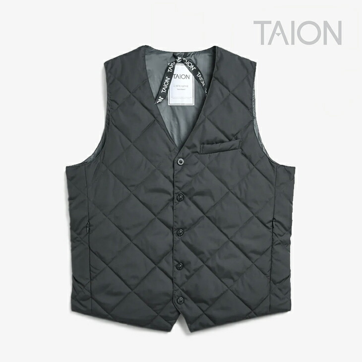 ・TAION｜City V Neck Down Gilet/ タイオン/シティ Vネック ダウン ジレ/ダークチャコール #
