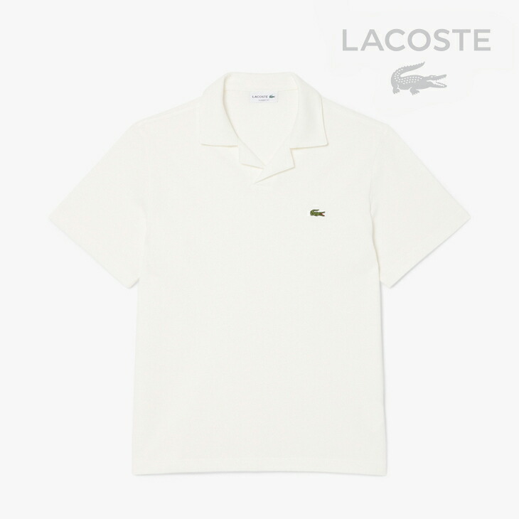 ・LACOSTE｜Open Collar Neck SS Polo Shirt/ ラコステ/明けっ広げ 色合い のど首 遊撃手捩り ポロ プルオーバー/白いこと #