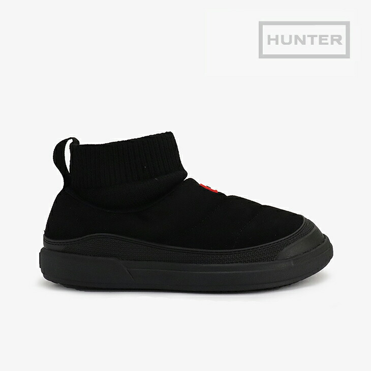 ：HUNTER｜In Out Vegan Suede Knitted Cuff Boots/ 山立ち/はたご屋 アウト ビーガン スエードクロス ニッテッド 折り返し ブーツ/黒いこと # ブラック