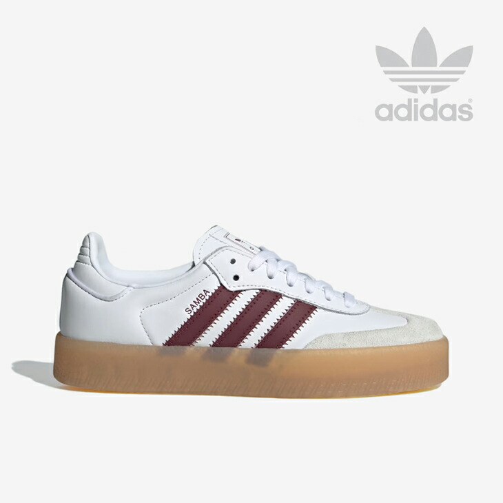 ：ADIDAS Originals｜W Sambae Leather/ アディダス/サンベイ なめし革 プラットホーム/フットウェアホワイトｘ赤いこと #