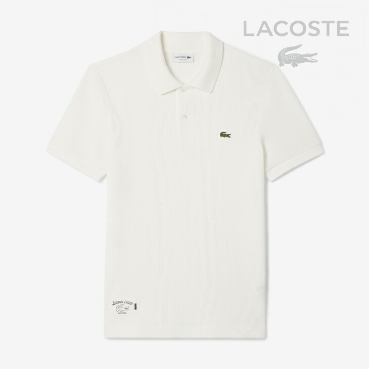 ：LACOSTE｜Square Knit Short Sleeve Polo Shirt Regular Fit/ ラコステ/スクエア ニット ショート スリーブ ポロ シャツ レギュラー フィット/ホワイト #