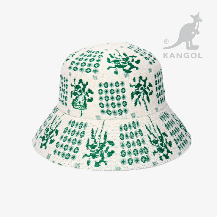 ：KANGOL｜Retro Quaint Audrey Bucket Hat Jacquard/ カン目的地/レトロ クウェイント オードリー 井戸釣瓶 かぶり笠 ジャガード/白いことｘ緑であること # ホワイトｘグリーン